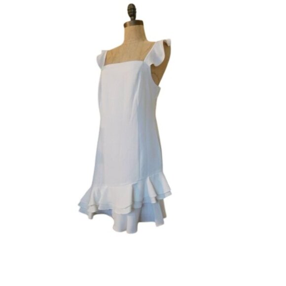BCBGeneration  Size 12 White Ruffle Sleeve Short Lined Dress NWT $138 - Picture 2 of 2